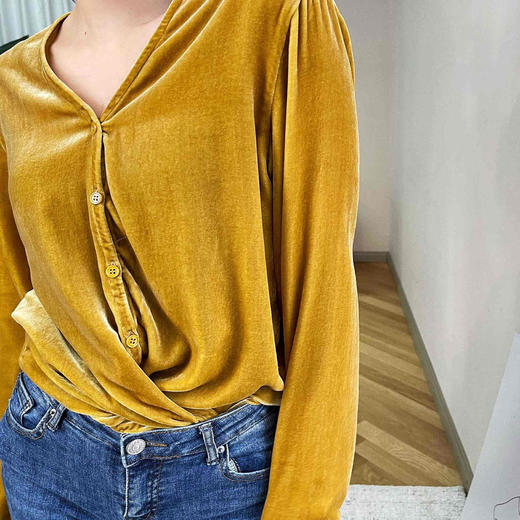 顺丰包邮洛诗琳14554春季新款复古修身显瘦真丝丝绒V领衬衫1169 商品图2