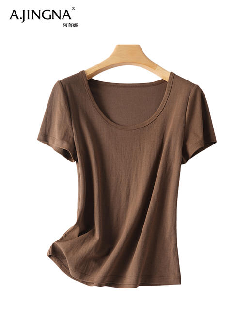 【自然优雅】阿菁娜丝滑凉感免烫天然级抑菌U领T恤F30C301023 商品图4