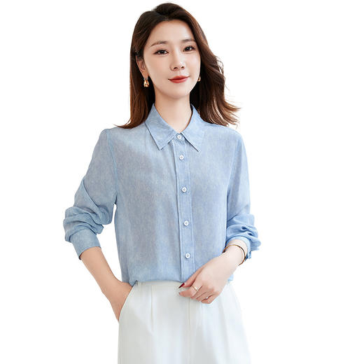QS-22599656【14姆米100%桑蚕丝】牛仔蓝衬衣女气质显瘦长袖真丝衬衫22599656 商品图4