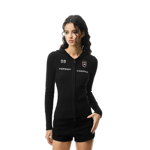 FDR官方店 辣妹修身徽章毛衣女秋季复古运动连帽针织衫开衫上衣 商品图2