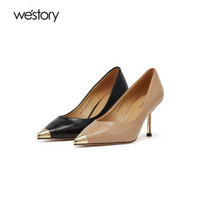 westory春秋韩系尖头细高跟鞋百搭浅口单鞋女W23CE73251