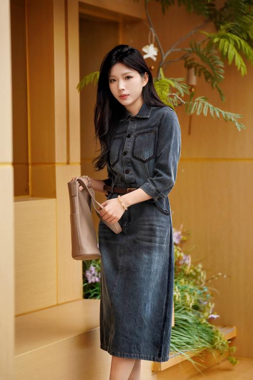 105斤以内M3L1 臣禾【时光牛仔裙】做旧磨白复古风休闲连衣裙 	JZ251020115 商品图3