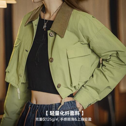 马登巴恩风浅春系鼠尾草绿多口袋翻领夹克猎装拼接领抽绳上衣春女 商品图2