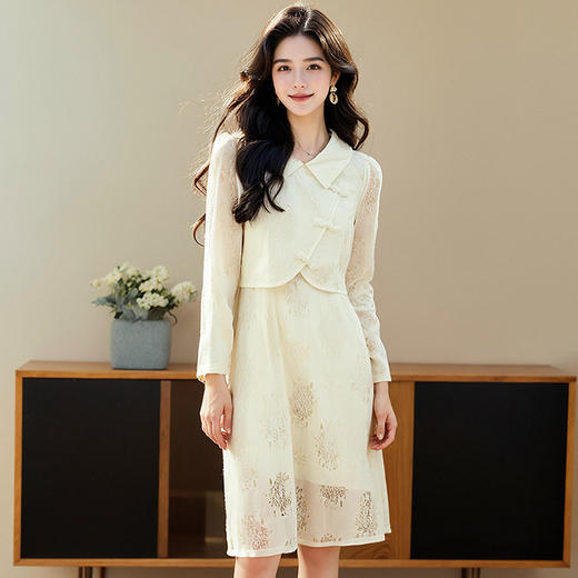 奢姿大码女装2025春季蕾丝气质POLO领裙子胖妹妹假两件时尚连衣裙9951890333 商品图0