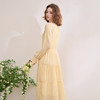 【压褶雪纺】优雅拼接荷叶边长袖连衣裙女松紧腰长裙V0550248 商品缩略图4