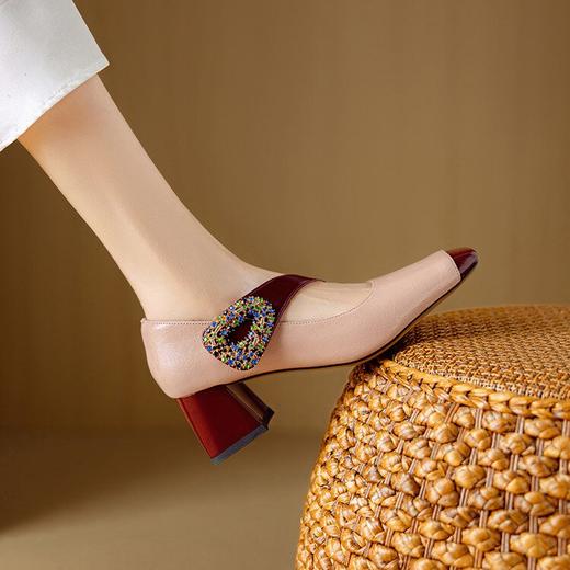 【预售5天】时尚气质方头水钻扣玛丽珍单鞋春季牛皮法式复古低跟女鞋DB&M6223 商品图1