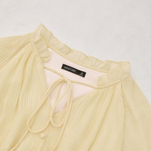 【压褶雪纺】优雅拼接荷叶边长袖连衣裙女松紧腰长裙V0550248 商品图5