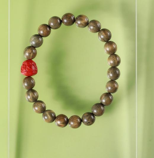 LT0121°绿檀+朱砂莲花六字真言手串 商品图0