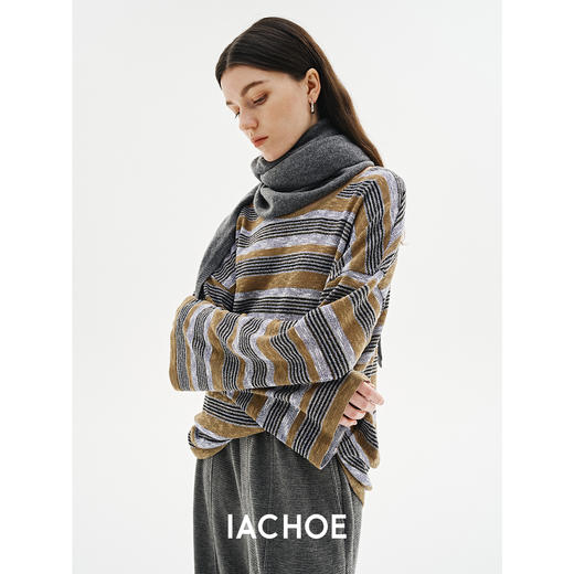 棉仓3621501013-IACHOE琥珀圆领套头条纹毛衣 商品图4