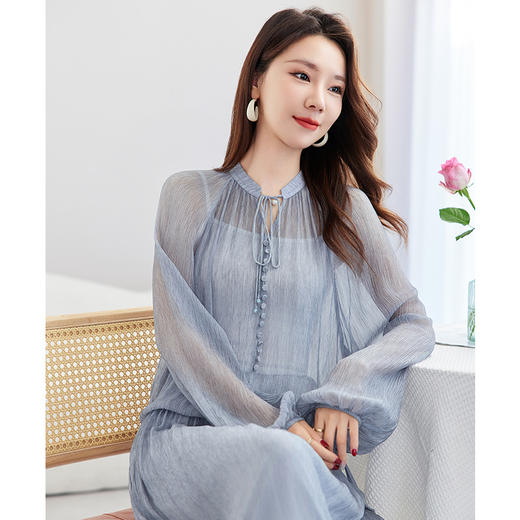 QS-12599692【100%桑蚕丝】2025夏款新款首发真丝衬衣女长袖立领衬衫12599692 商品图1