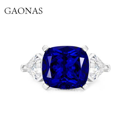 GAONAS 培育蓝宝石【矿工的眼泪】瑰丽奢华蓝色百搭方形戒指11095JB 商品图0