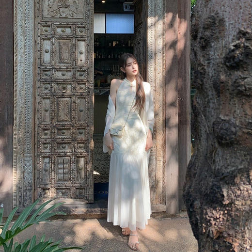 西遇无袖旗袍连衣裙套装女新款新中式薄款空调衫两件套SS150092/SS150093 商品图1