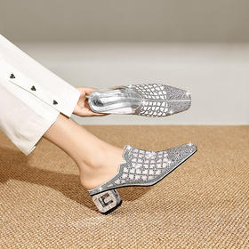 【预售5天】水钻凉拖鞋外穿时尚，包头半拖鞋高级感粗跟拖鞋JZX&L07-88