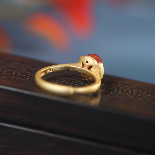 【敦煌朱颜醉南红戒指】s925银戒指 南红玛瑙 时尚女士饰品镀金椭圆蛋面配饰手饰 商品图2