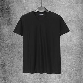 春夏季男士V领丝光棉黑色短袖恤衫  CH8S241*