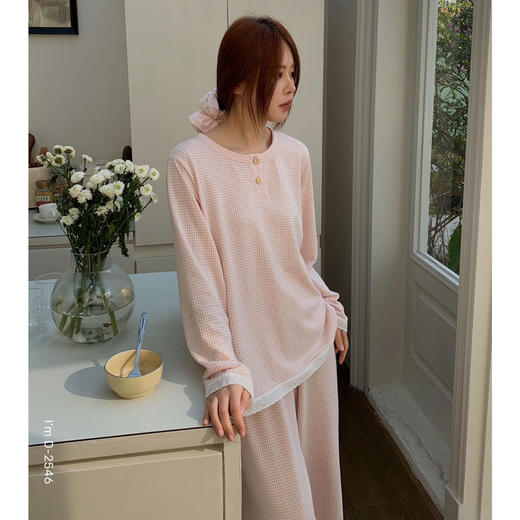 【春日莫兰迪】2025新款素颜格格衣长袖家居服 180g针织棉宽松慵懒休闲两件套装睡衣 商品图4