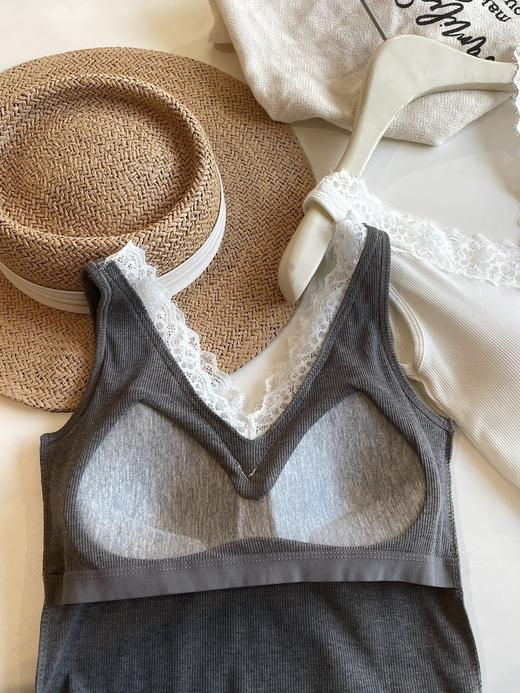 螺纹显瘦蕾丝花边带胸垫背心打底 商品图6