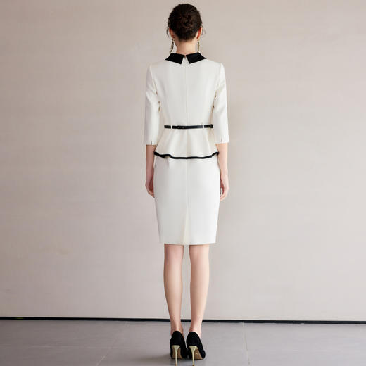 IWY/黑白拼接七分袖白色连衣裙女设计感假两件医美职业裙装正装Q1273 商品图4