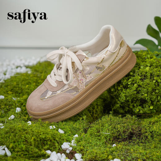 预售10天|Safiya/索菲娅2025千金风厚底百搭拼色蕾丝休闲增高德训鞋SFD1112215 商品图2