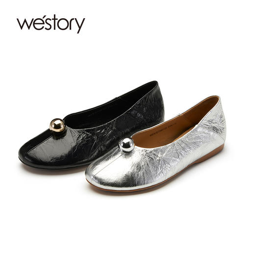 westory女鞋2023夏季新款一字扣平底牛皮革百搭单鞋72951 商品图0