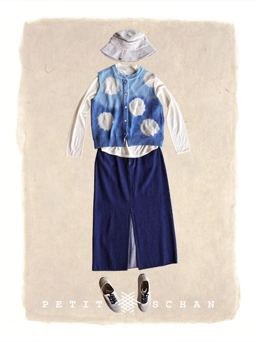 PETIT SCHAN小闪 CLO#749 a bright sky 晴空下 纯棉手工蓝染波点马甲 商品图6