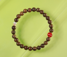 LT0119°绿檀+朱砂四面福字手串