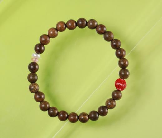 LT0119°绿檀+朱砂四面福字手串 商品图0