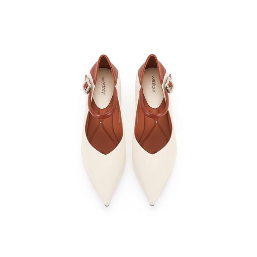 westory低跟单鞋拼色单鞋淑女通勤尖头优雅舒适一字扣简约单鞋W23CE73091 商品图3