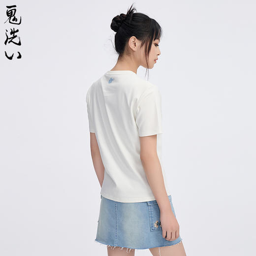 ONIARAI/鬼洗25春夏新品泥棒蓝女款兔兔鱼绣花短袖T恤 N840272 商品图2