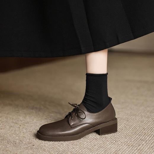 【手工女鞋通勤系带小皮鞋】 粗跟百搭英伦风真皮单鞋女软底3.5CM-CC 商品图3