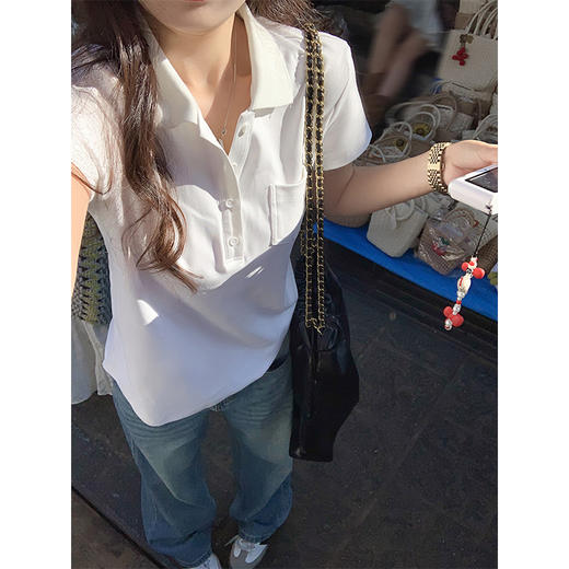 <曾小咸推荐>简约休闲白色polo领短袖T恤 商品图1