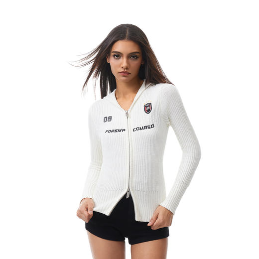 FDR官方店 辣妹修身徽章毛衣女秋季复古运动连帽针织衫开衫上衣 商品图1