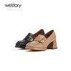 westory春秋新款真皮一脚蹬高跟厚底粗跟乐福鞋单鞋女W23CM74001 商品缩略图0
