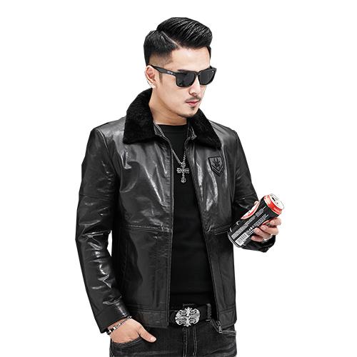 66X1770699180 罗蒙ROMON  罗蒙首发商务休闲真皮外套山羊皮男式皮衣 商品图0