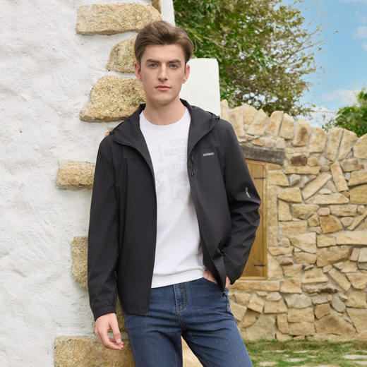 半身缘男装 秋季运动休闲黑色连帽夹克253112M01312032 商品图0