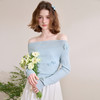 西遇一字肩针织衫女新款浅蓝色蝴蝶装饰荡领长袖上衣D0050389/V0050677 商品缩略图3