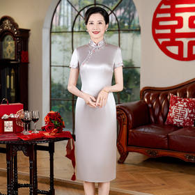 LHS-C162参加婚礼妈妈改良醋酸旗袍裙春秋新款喜婆婆婚宴装丈母娘敬酒服女