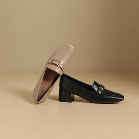 westory新款方头中跟羊皮浅口单鞋舒适通勤鞋W24CM74571