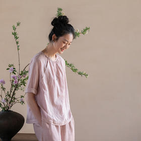 牧衣游原创100支精细新疆棉手工刺绣炒色套头衫轻薄复古上衣 梅酿