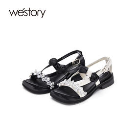 westory女鞋夏季方头水钻厚底花朵休闲凉鞋W22BG61371