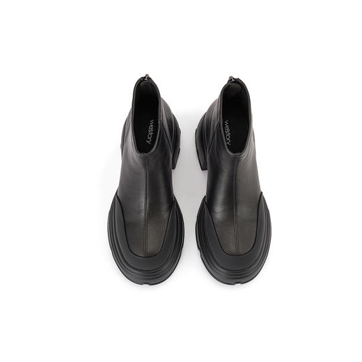 westory2023秋冬新款百搭真皮松糕厚底粗跟高跟短靴瘦瘦靴女W23DS83241 商品图2