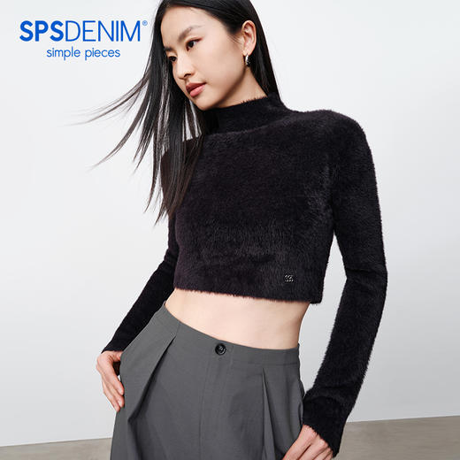 simplepieces毛织女SPS新品羽毛纱立领箱型短上衣 商品图0