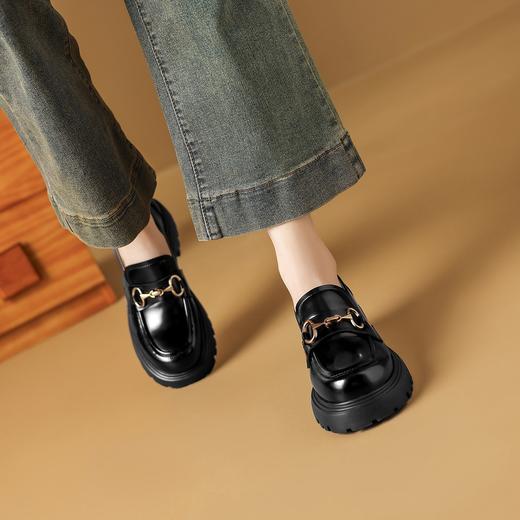 手工女鞋英伦风真皮气质乐福鞋超软百搭5CM复古厚底小皮鞋女 商品图4