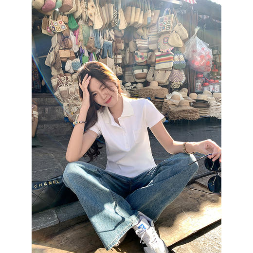 <曾小咸推荐>简约休闲白色polo领短袖T恤 商品图2