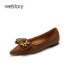 westory小熊蝴蝶结尖头温柔法式真皮浅口平底单鞋女54981 商品缩略图1