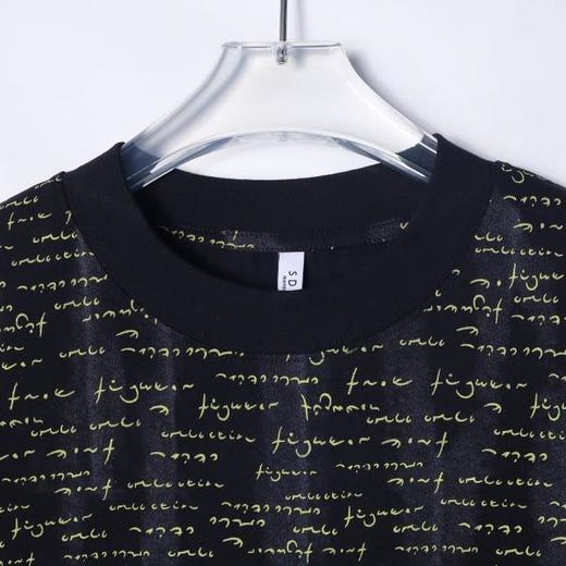 T2677夏季高级感新款韩版撞色简约圆领短袖T恤休闲宽松潮流满印上衣 商品图2