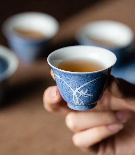 洒蓝釉盖碗 杯子 兰花留白设计 雅致清新 瓷器 商品图2