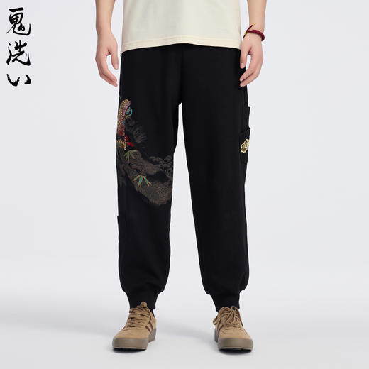 ONIARAI/鬼洗25春夏泥棒蓝如意鲮鲤绣花宽松男士针织裤 N540169 商品图1