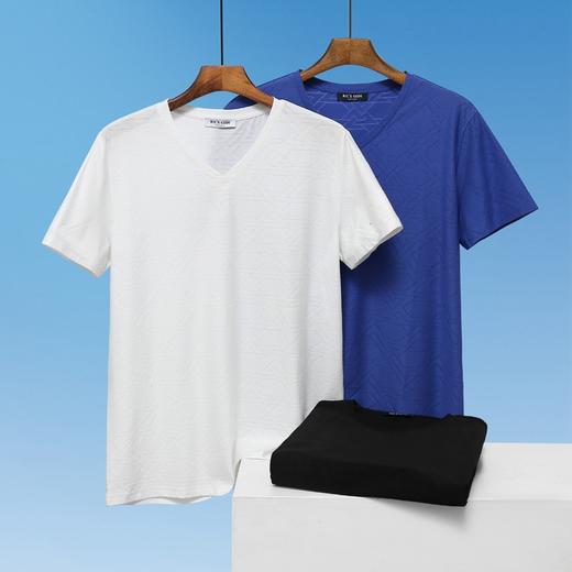 男士时尚修身版V领压纹网格纯色短袖恤衫  CH8S041* 商品图0