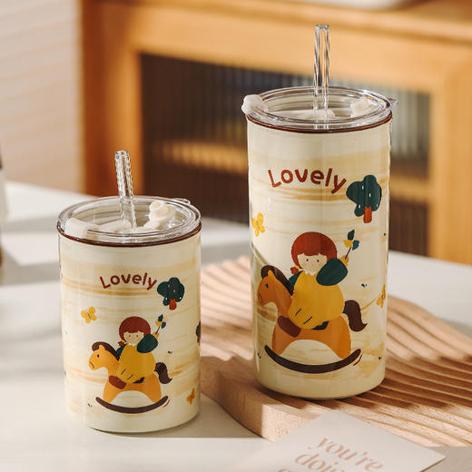 【一盖多饮！陶瓷吸管杯】马克杯夏天女生高颜值陶瓷早餐吸管杯ins办公室学生宿舍水杯大容量，童趣图案，仪式感满满。ry 商品图2